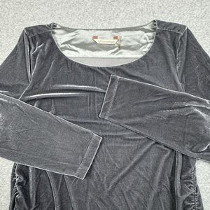 Soft Surroundings Gray Velvet‎ Tunic Top Medium Ruched Sides Long Sleeve Blouse